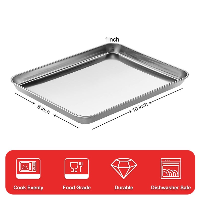 Zacfton Baking Sheets for Oven, Stainless Steel Cookie Sheet Baking Pan Toaster Oven Tray 10 x 8 x 1 Inch, Easy Clean & Non-stick & Dishwasher Safe - Image 2